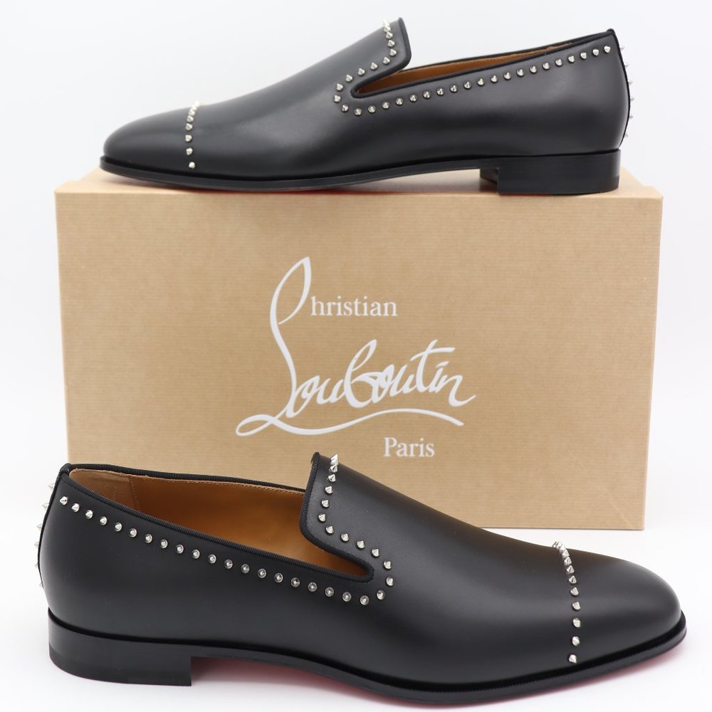 NWT Christian Louboutin Men's Dandy Cloo Black Leather Spike Flats Loafe…